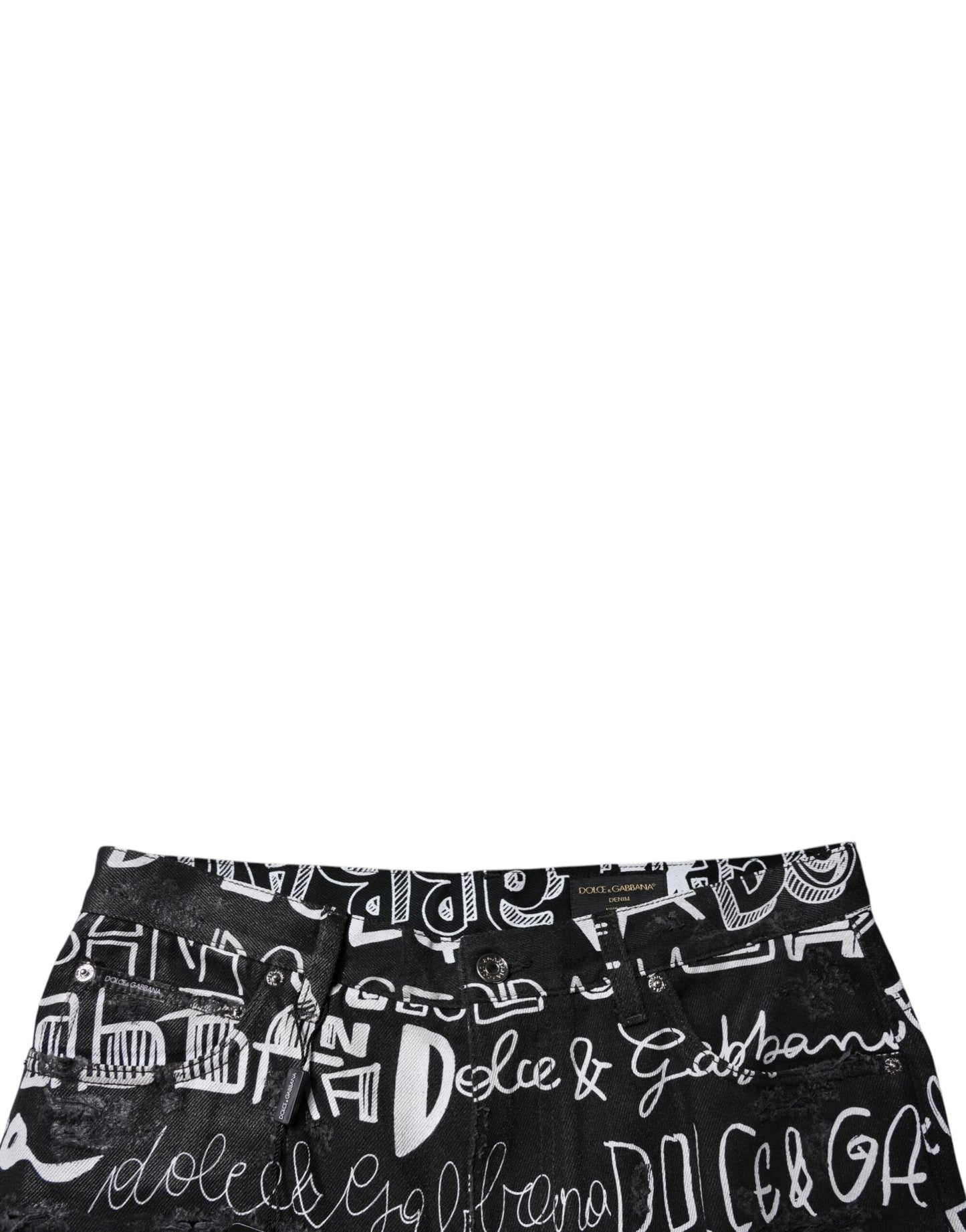 Black Cotton Logo Print Straight Denim Jeans-Dolce & Gabbana-LabelTerrace.com