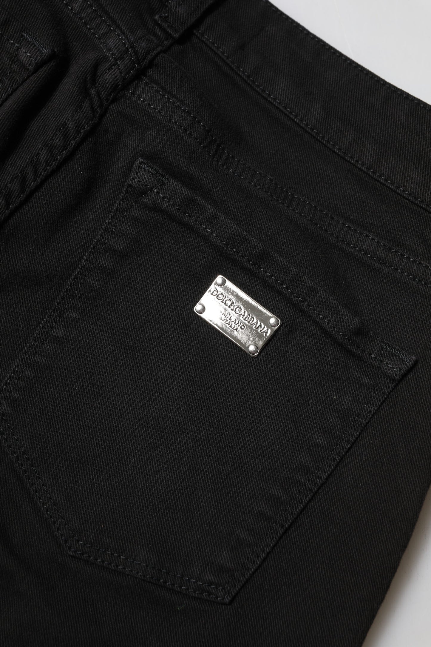 Black Cotton Logo Skinny Mid Waist Denim Jeans-Dolce & Gabbana-LabelTerrace.com