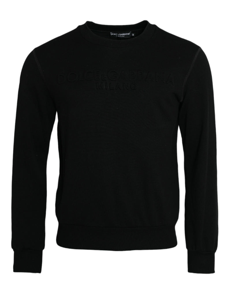 Black Cotton Long Sleeves Sweatshirt Sweater-Dolce & Gabbana-LabelTerrace.com