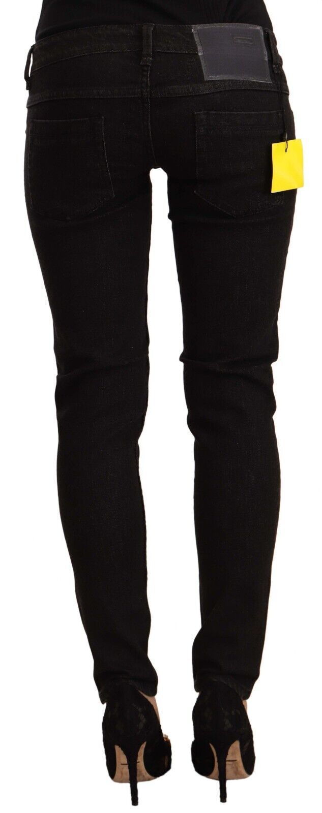 Black Cotton Low Waist Skinny Denim Jeans-Acht-LabelTerrace.com