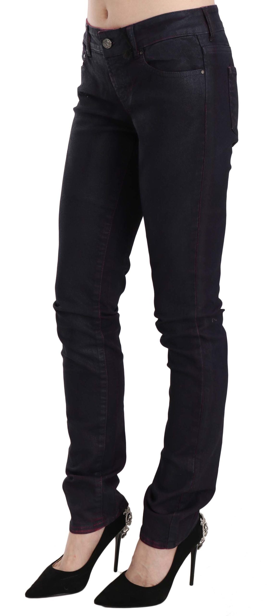 Black Cotton Low Waist Skinny Denim Pants-Just Cavalli-LabelTerrace.com