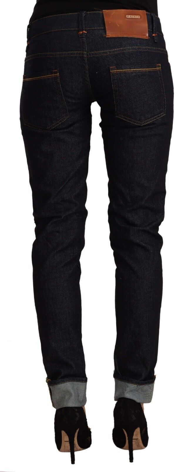 Black Cotton Low Waist Slim Fit Denim Jeans-Acht-LabelTerrace.com