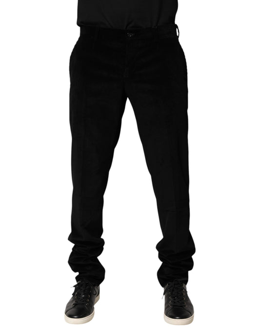 Black Cotton Men Dress Formal Trouser Pants-Dolce & Gabbana-LabelTerrace.com