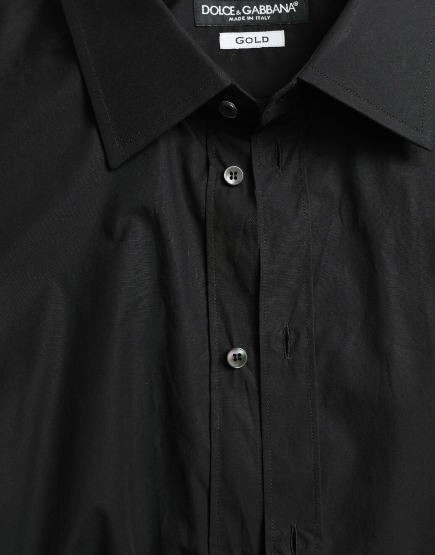 Black Cotton Men Formal GOLD Dress Shirt-Dolce & Gabbana-LabelTerrace.com