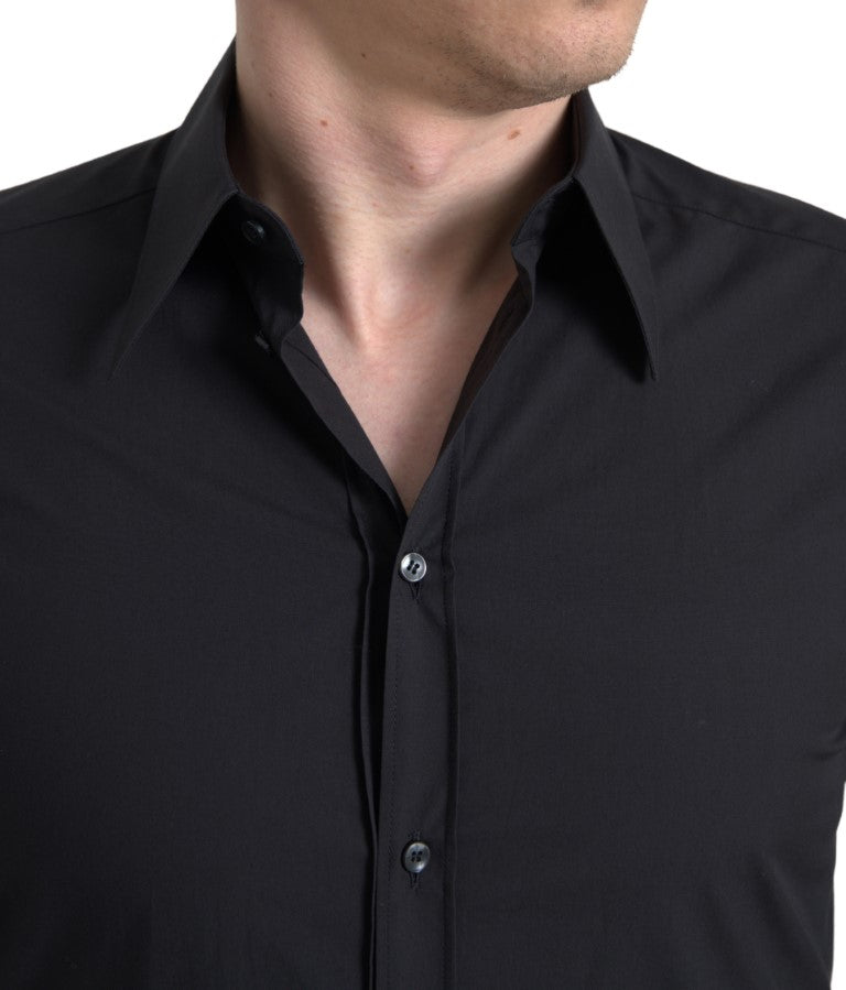 Black Cotton Men Long Sleeves MARTINI Shirt-Dolce & Gabbana-LabelTerrace.com