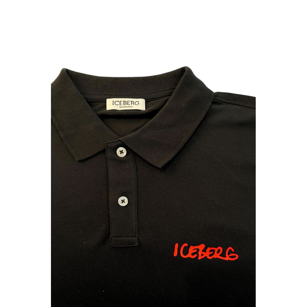 Black Cotton Men Polo Shirt-Iceberg-LabelTerrace.com