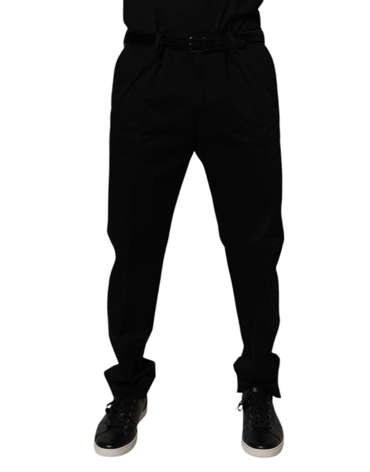 Black Cotton Men Skinny Dress Formal Pants-Dolce & Gabbana-LabelTerrace.com