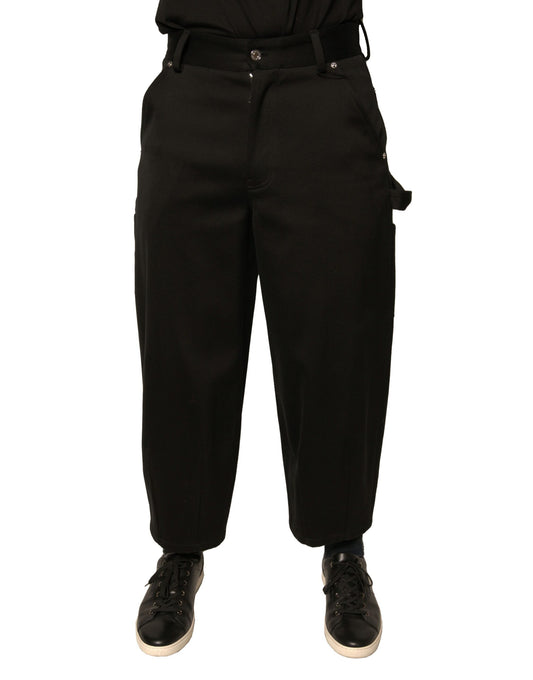 Black Cotton Mid Waist Cropped Pants-Dolce & Gabbana-LabelTerrace.com