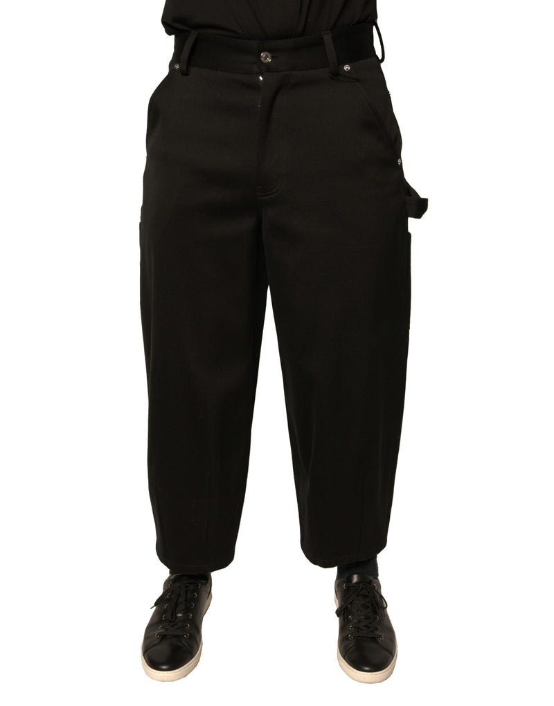 Black Cotton Mid Waist Cropped Pants-Dolce & Gabbana-LabelTerrace.com