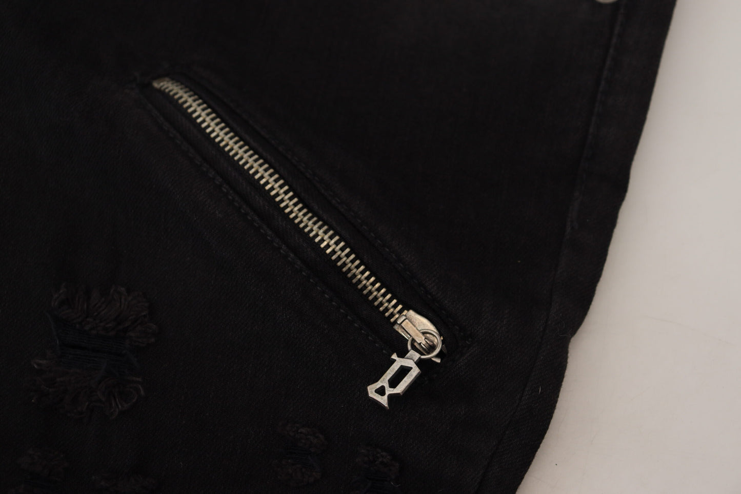 Black Cotton Mid Waist Skinny Slim Fit Denim Jeans-John Galliano-LabelTerrace.com