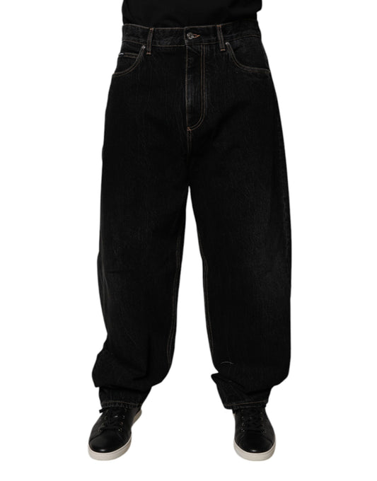 Black Cotton Mid Waist Wide Leg Denim Jeans-Dolce & Gabbana-LabelTerrace.com