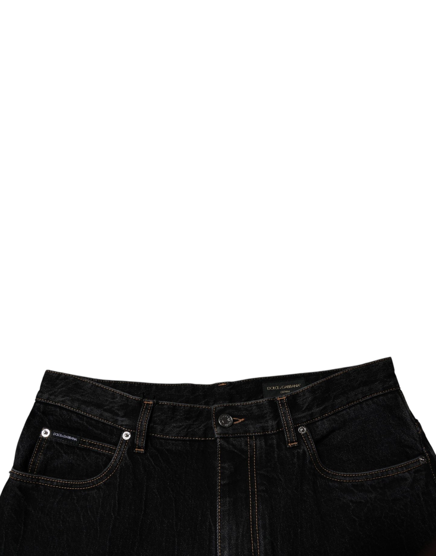 Black Cotton Mid Waist Wide Leg Denim Jeans-Dolce & Gabbana-LabelTerrace.com