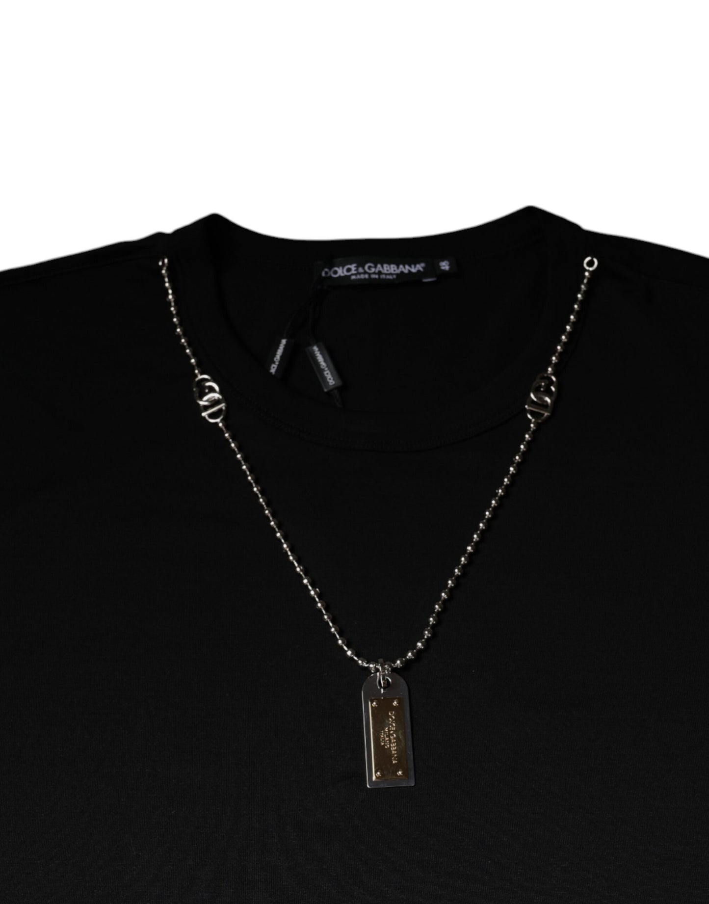 Black Cotton Necklace Embellished T-shirt-Dolce & Gabbana-LabelTerrace.com