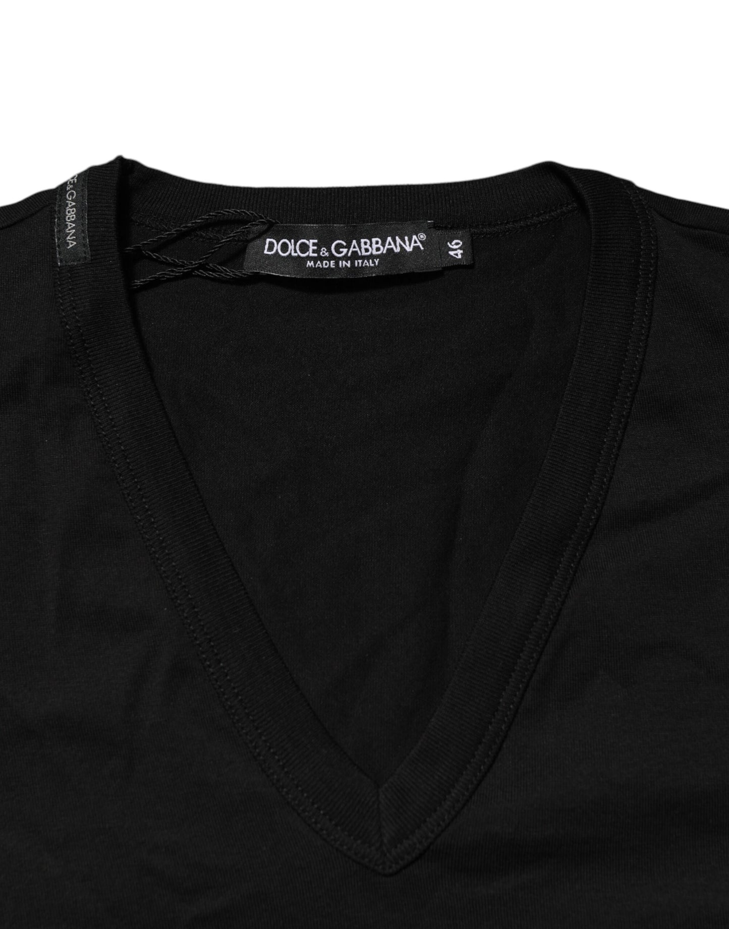 Black Cotton Plain V-Neck Men Shirt T-shirt-Dolce & Gabbana-LabelTerrace.com