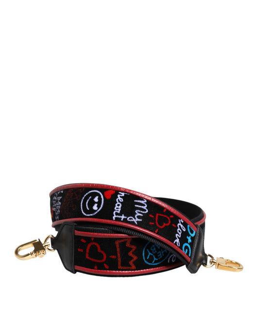 Black Cotton Printed Women Bag Accessory Shoulder Strap-Dolce & Gabbana-LabelTerrace.com