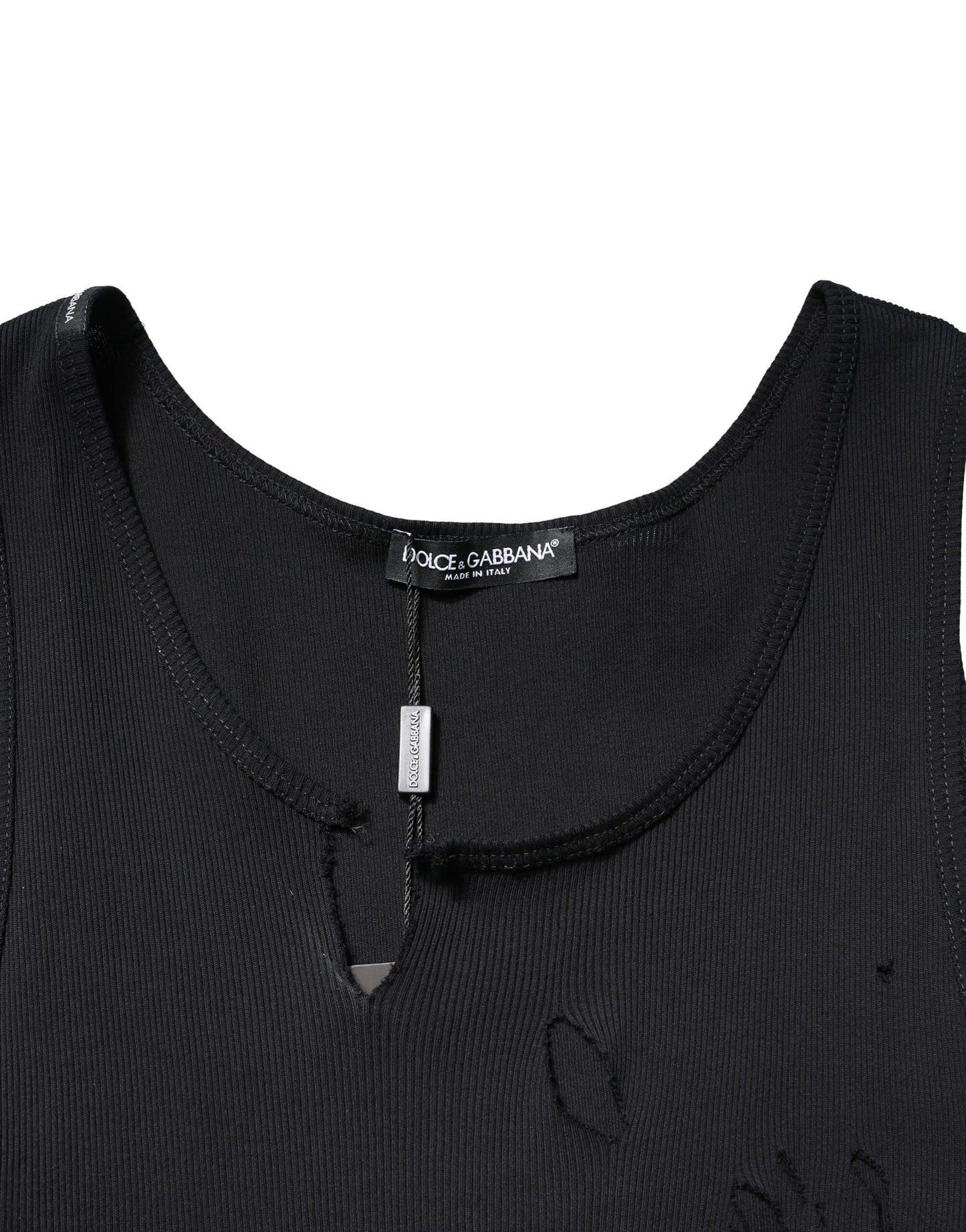 Black Cotton Rip Style Sleeveless Men Tank T-shirt-Dolce & Gabbana-LabelTerrace.com