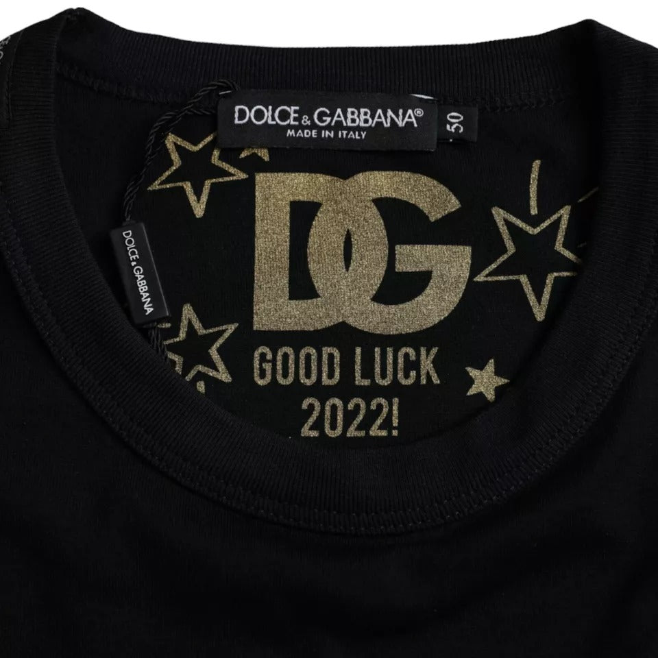 Black Cotton Round Neck Short Sleeves Men T-shirt-Dolce & Gabbana-LabelTerrace.com