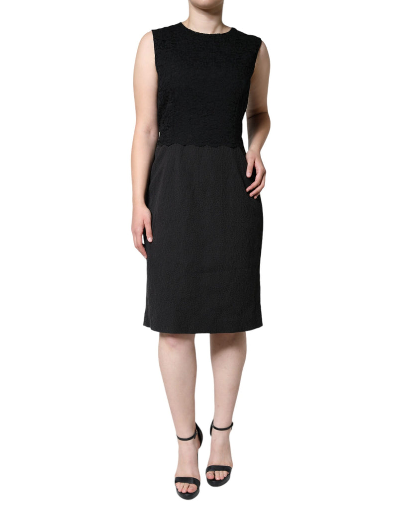 Black Cotton Sheath Knee Length Dress-Dolce & Gabbana-LabelTerrace.com