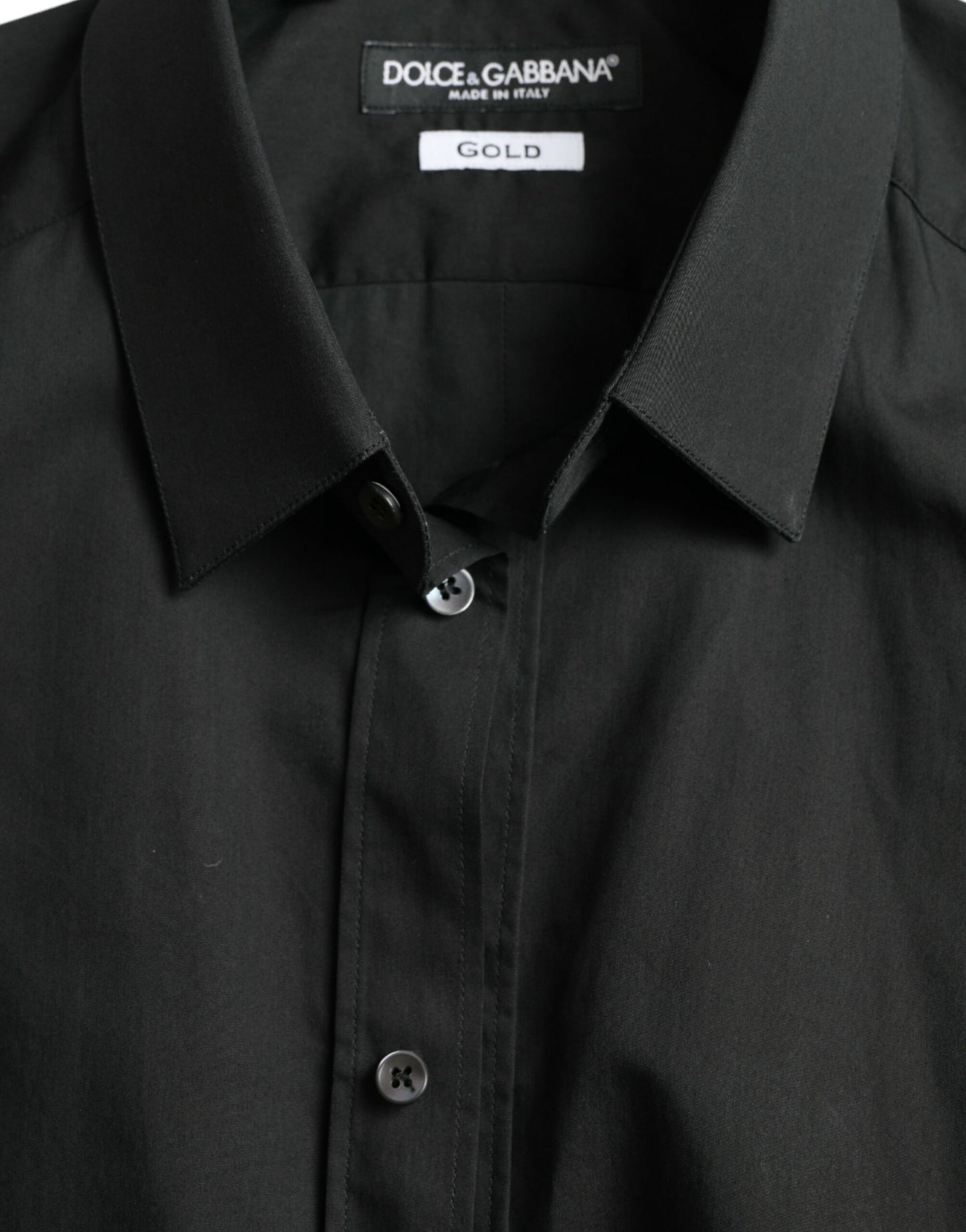 Black Cotton Silk Formal GOLD Dress Shirt-Dolce & Gabbana-LabelTerrace.com