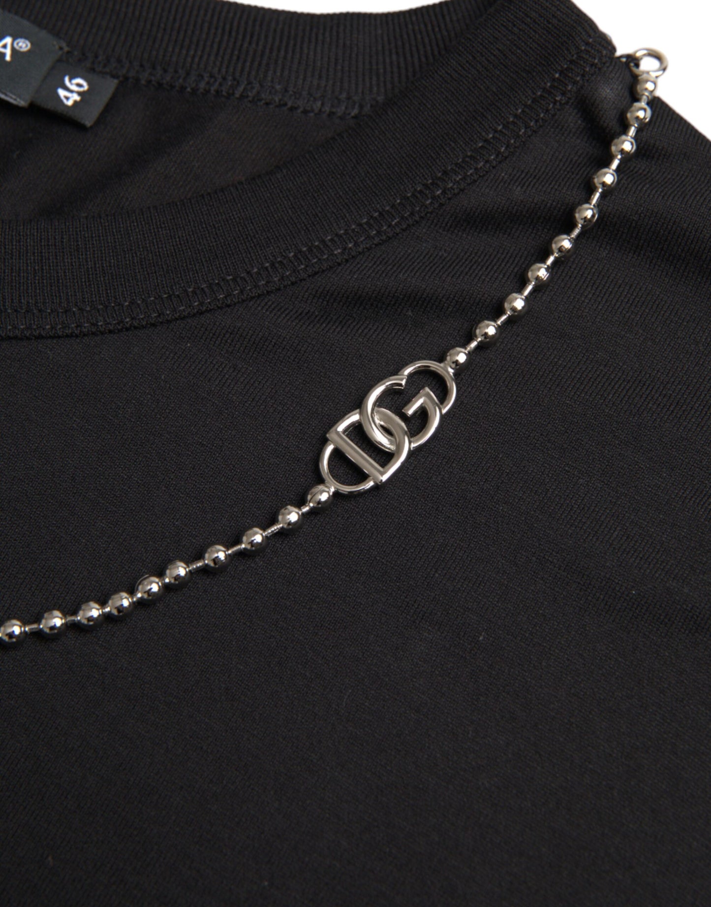 Black Cotton Silver Chain Short Sleeve T-shirt-Dolce & Gabbana-LabelTerrace.com