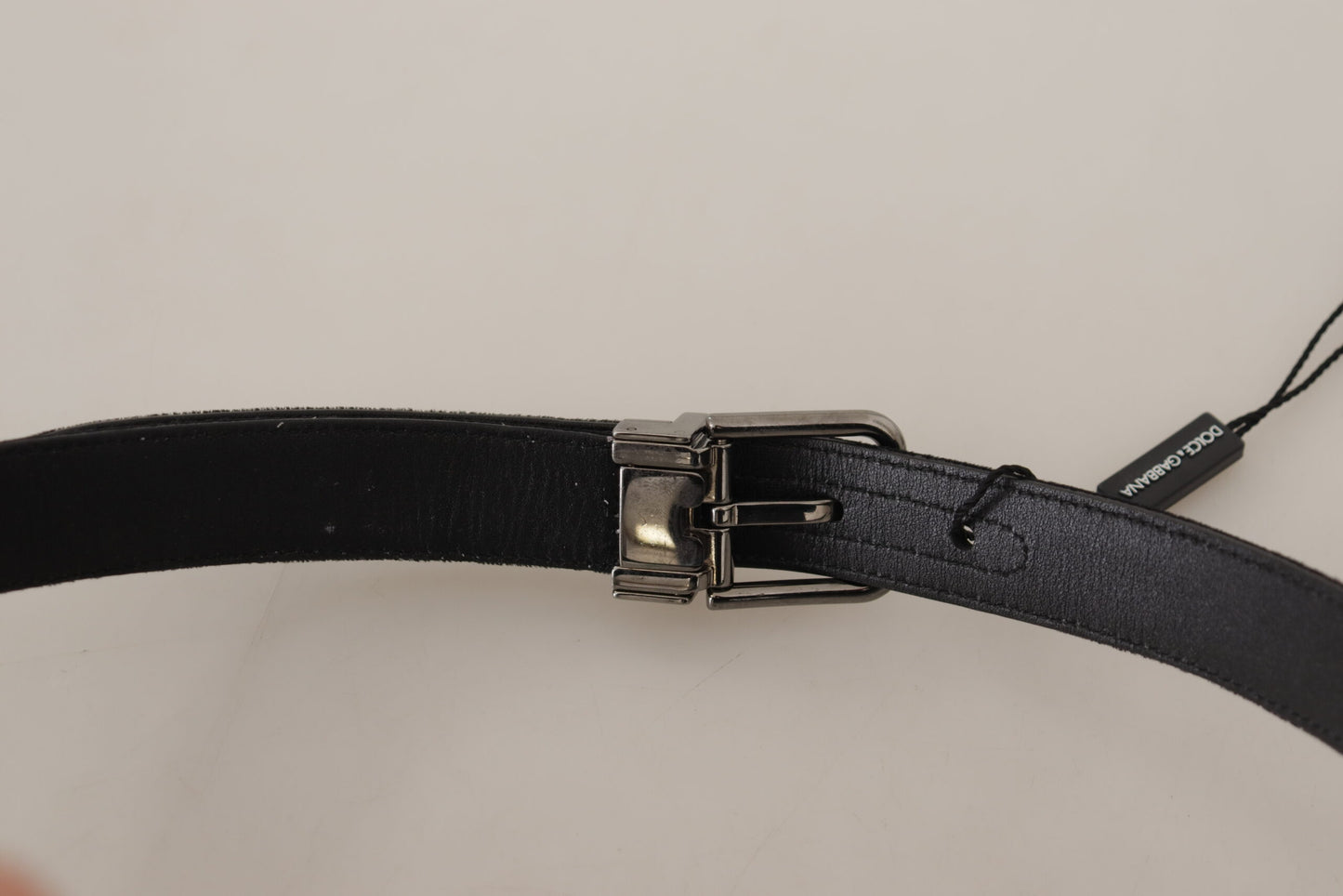 Black Cotton Silver Tone Metal Buckle Belt-Dolce & Gabbana-LabelTerrace.com