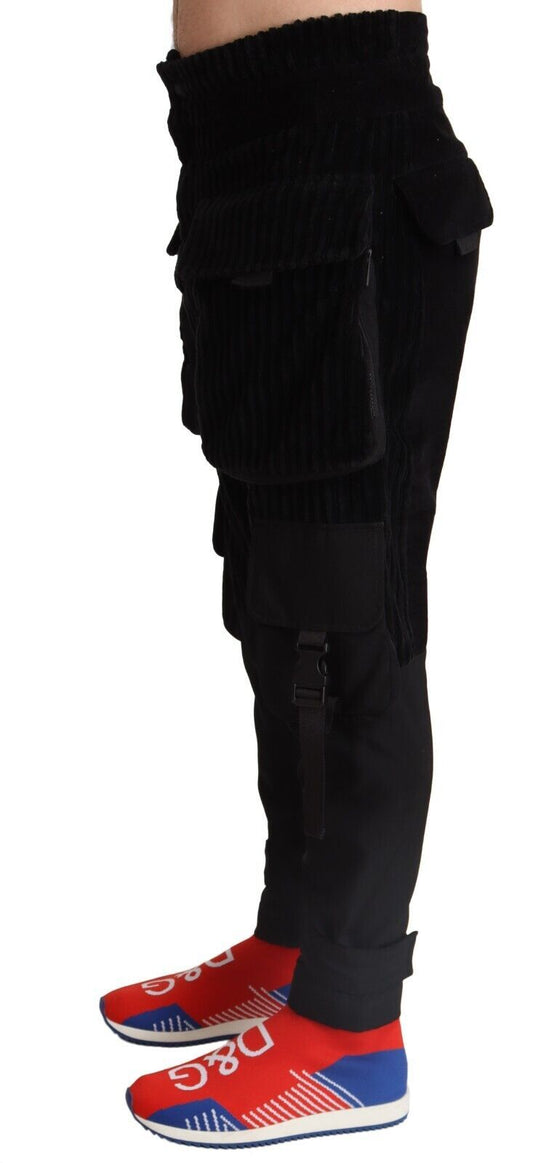 Black Cotton Skinny Corduroy Cargo Pants-Dolce & Gabbana-LabelTerrace.com