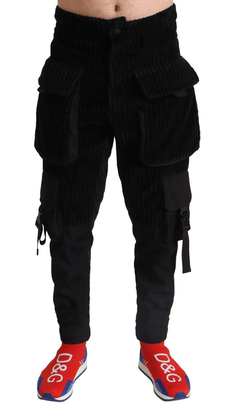 Black Cotton Skinny Corduroy Cargo Pants-Dolce & Gabbana-LabelTerrace.com