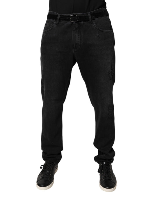 Black Cotton Skinny Men Denim Jeans-Dolce & Gabbana-LabelTerrace.com