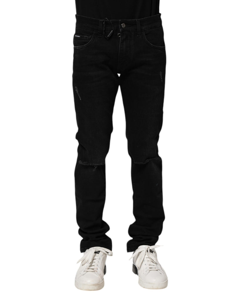 Black Cotton Skinny Men Denim Jeans-Dolce & Gabbana-LabelTerrace.com