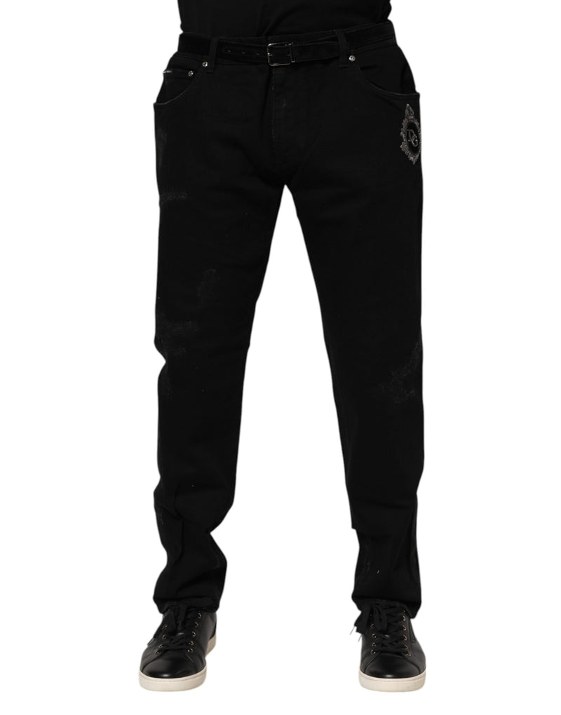 Black Cotton Skinny Men Denim Jeans-Dolce & Gabbana-LabelTerrace.com