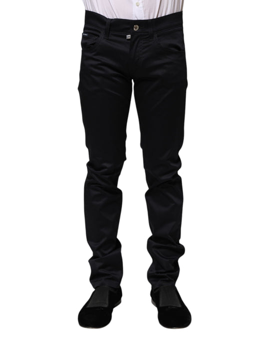 Black Cotton Skinny Mid Waist Pants-Dolce & Gabbana-LabelTerrace.com