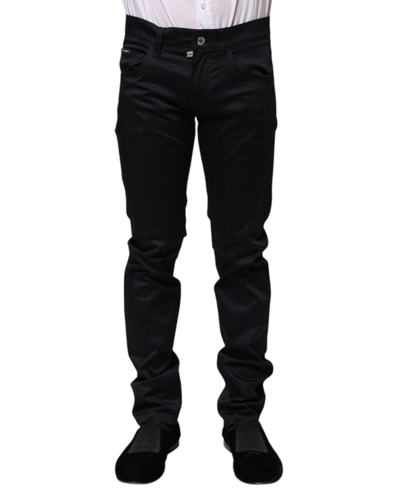 Black Cotton Skinny Mid Waist Pants-Dolce & Gabbana-LabelTerrace.com