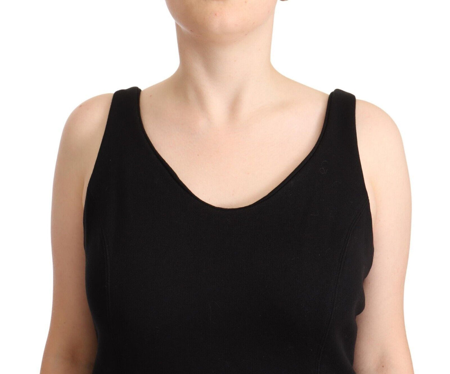 Black Cotton Sleevelesss Tank Casual Top-Ermanno Scervino-LabelTerrace.com