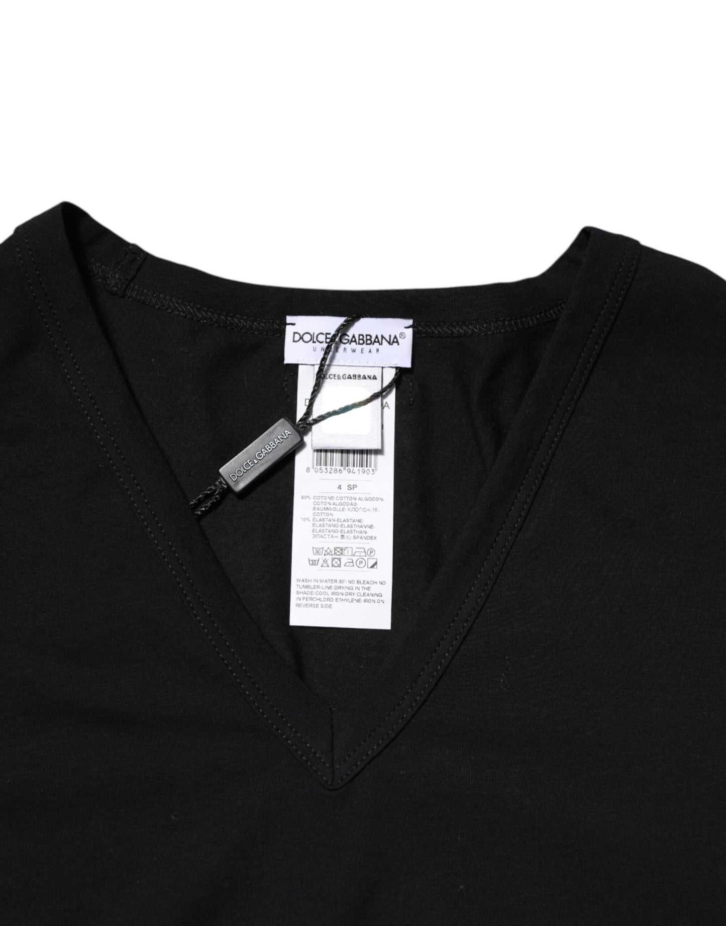 Black Cotton Slim Fit Men V-Neck Shirt T-shirt-Dolce & Gabbana-LabelTerrace.com