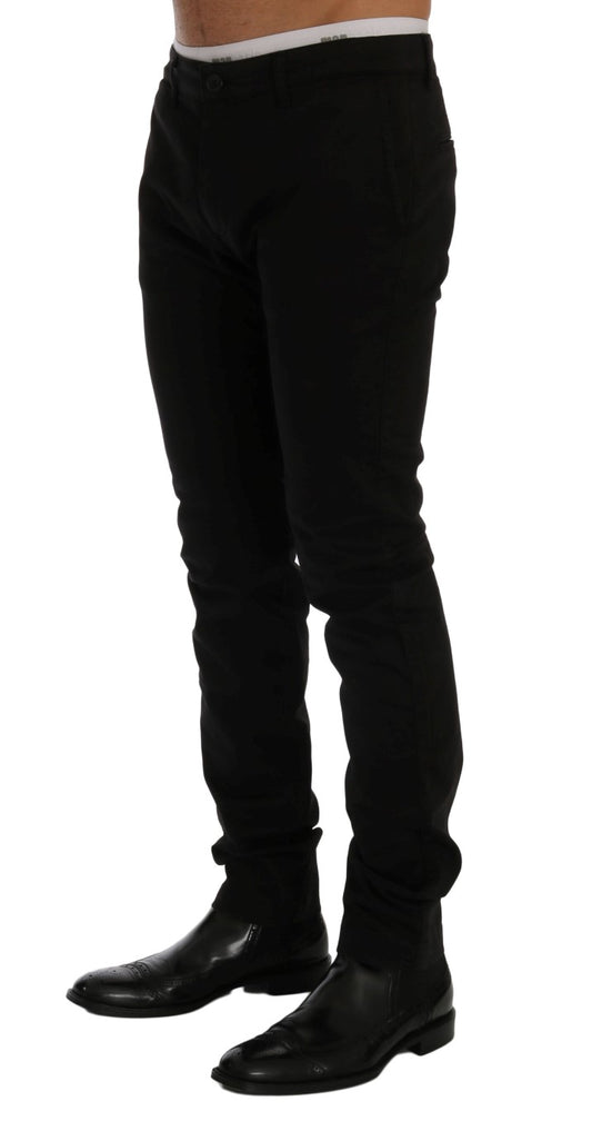 Black Cotton Stretch Chinos Pants-GF Ferre-LabelTerrace.com