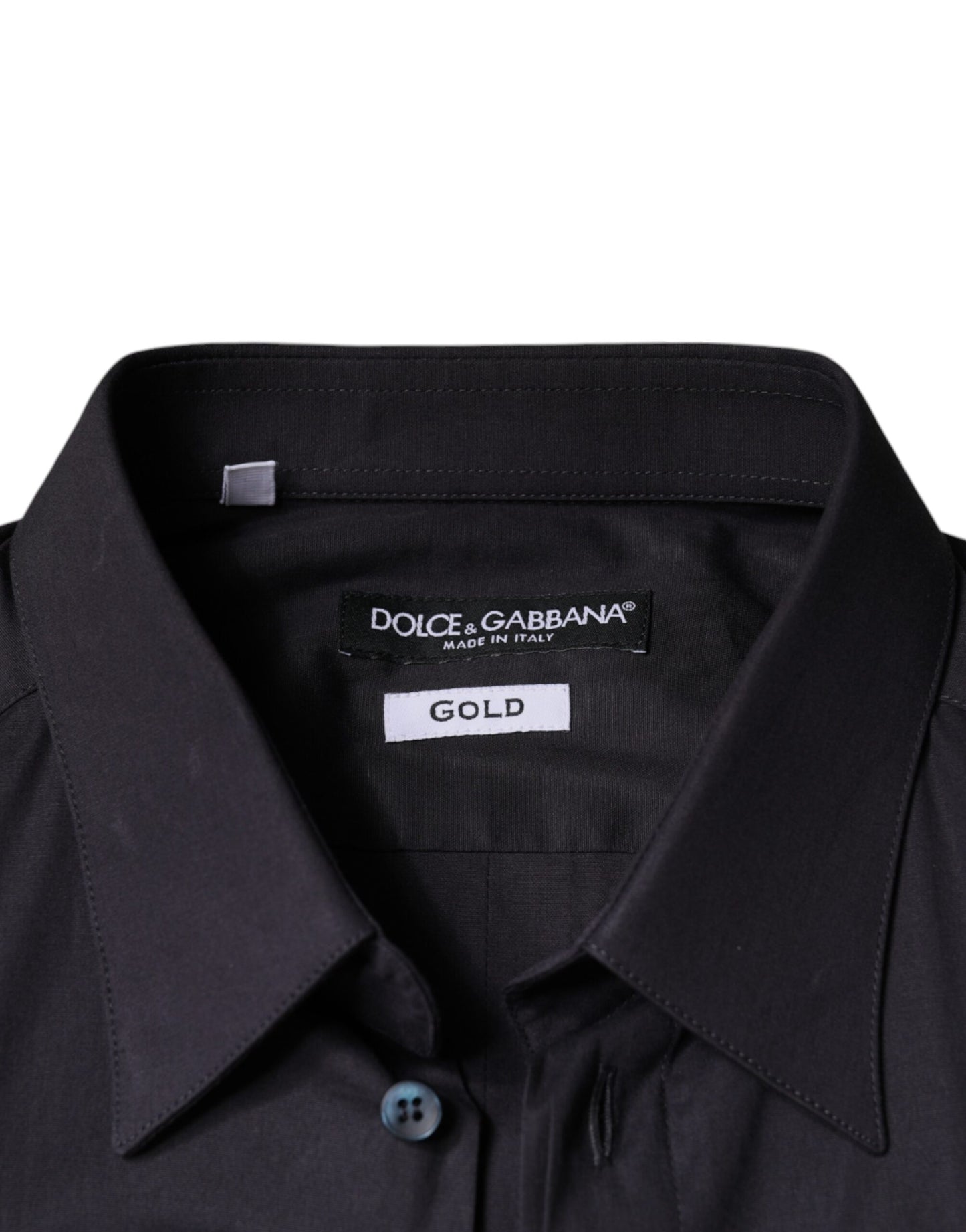Black Cotton Stretch Dress GOLD Formal Shirt-Dolce & Gabbana-LabelTerrace.com