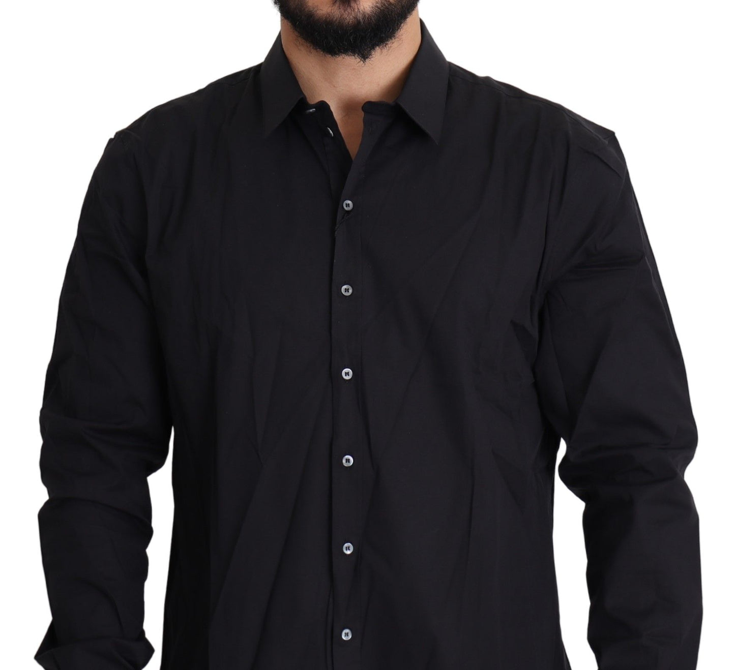 Black Cotton Stretch Dress SICILIA Shirt-Dolce & Gabbana-LabelTerrace.com
