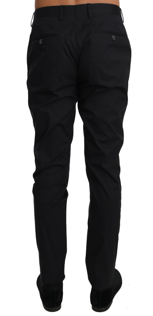 Black Cotton Stretch Formal Trousers Pants-Dolce & Gabbana-LabelTerrace.com