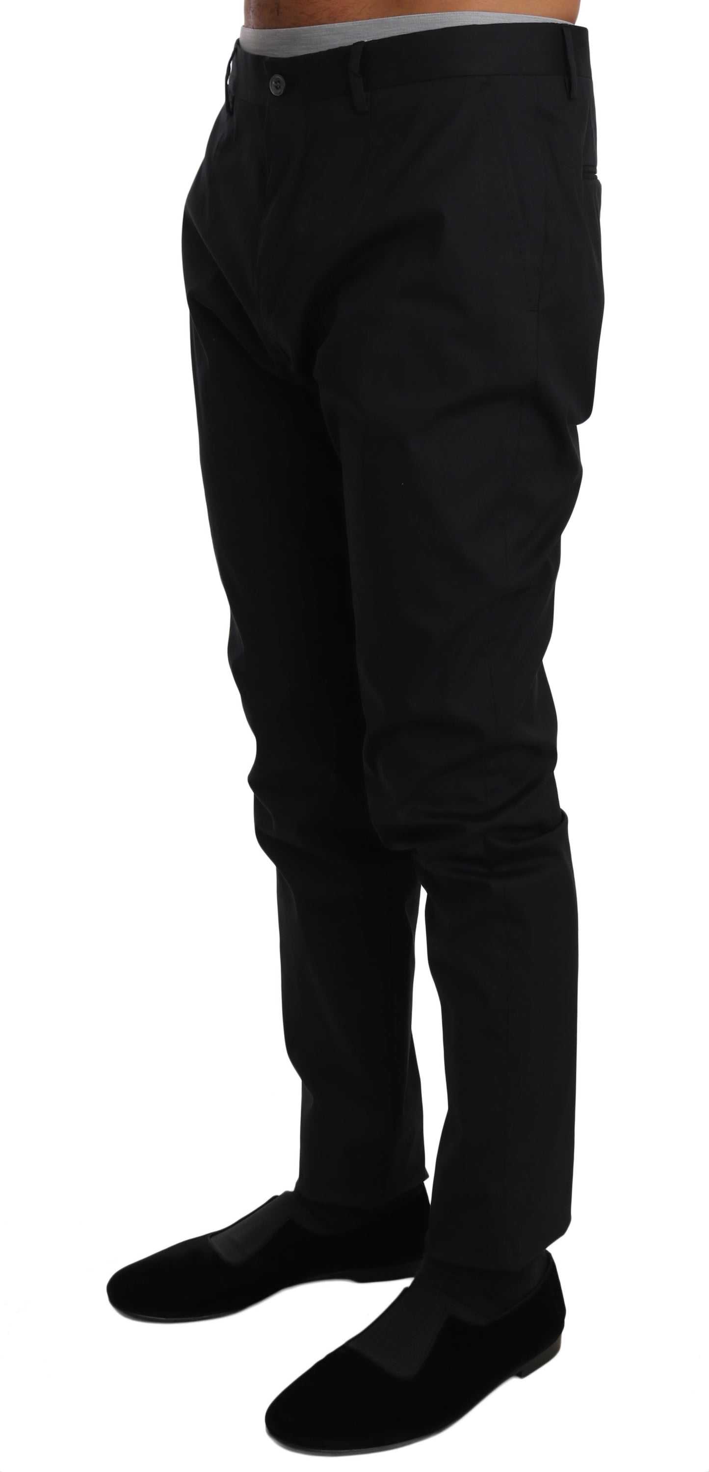 Black Cotton Stretch Formal Trousers Pants-Dolce & Gabbana-LabelTerrace.com