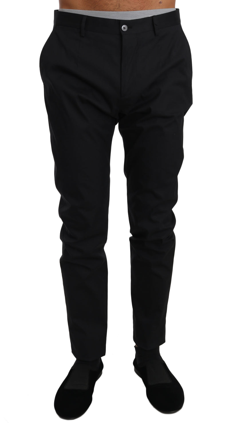 Black Cotton Stretch Formal Trousers Pants-Dolce & Gabbana-LabelTerrace.com