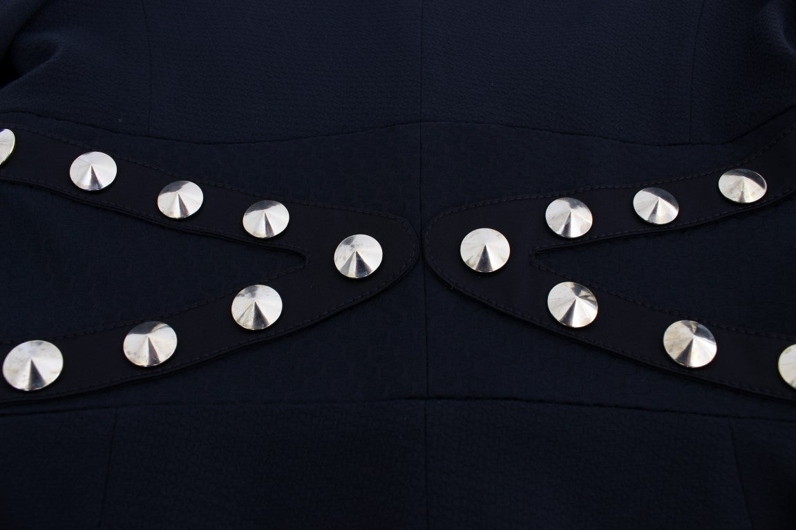 Black Cotton Stretch Gold Studded Blazer Jacket-Exte-LabelTerrace.com