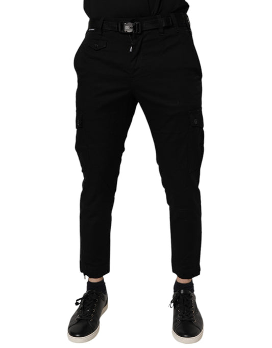Black Cotton Stretch Skinny Cargo Denim Jeans-Dolce & Gabbana-LabelTerrace.com