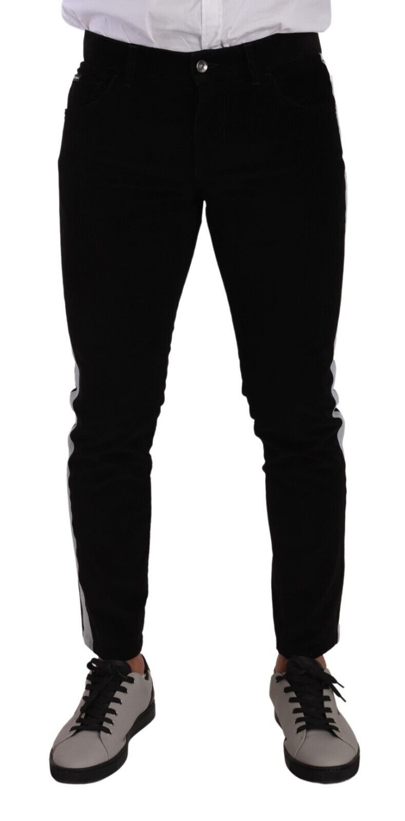 Black Cotton Stretch Skinny Corduroy Jeans-Dolce & Gabbana-LabelTerrace.com