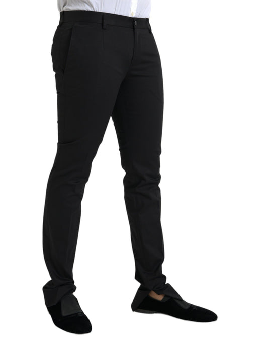 Black Cotton Stretch Skinny Dress Pants-Dolce & Gabbana-LabelTerrace.com