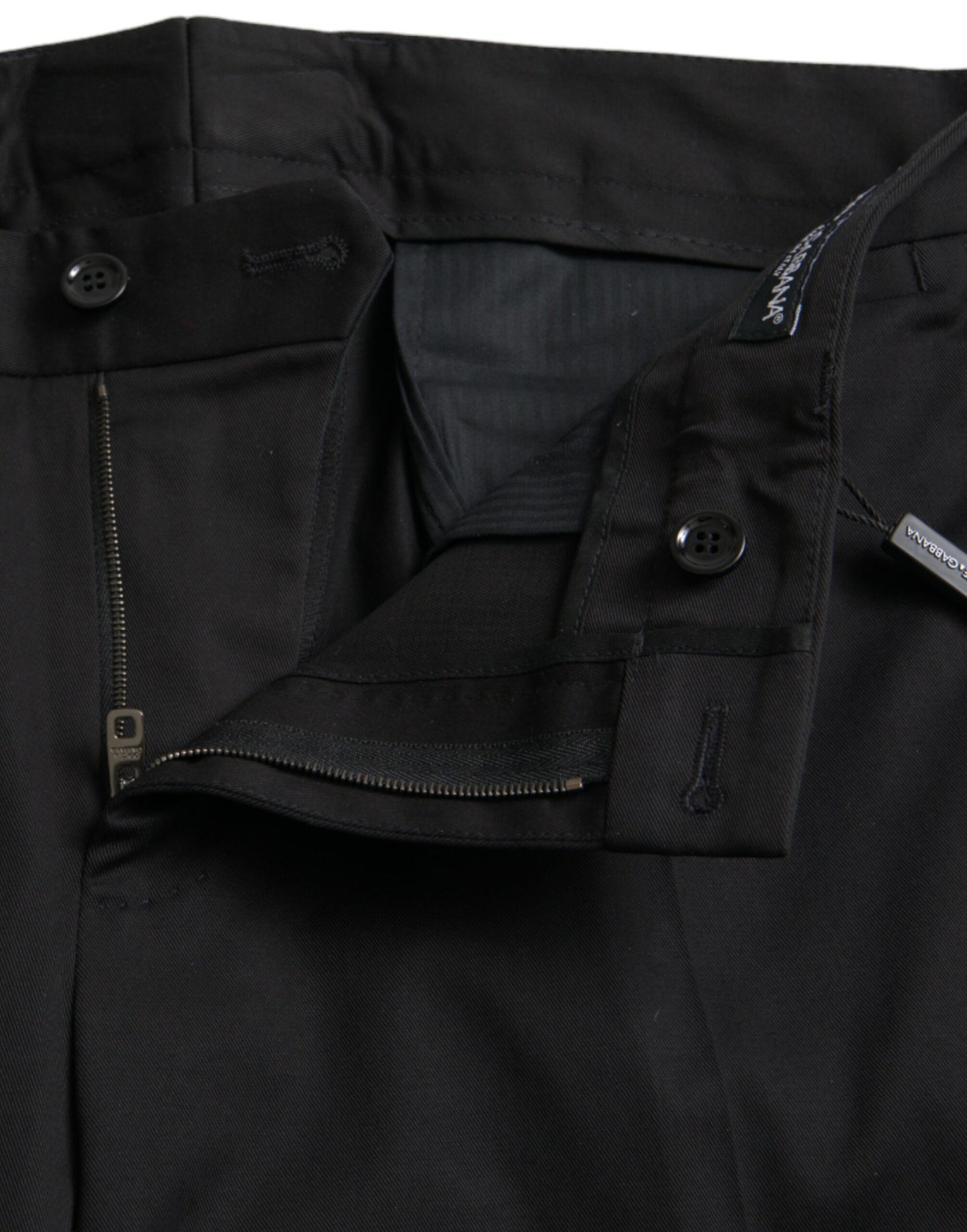 Black Cotton Stretch Skinny Dress Pants-Dolce & Gabbana-LabelTerrace.com