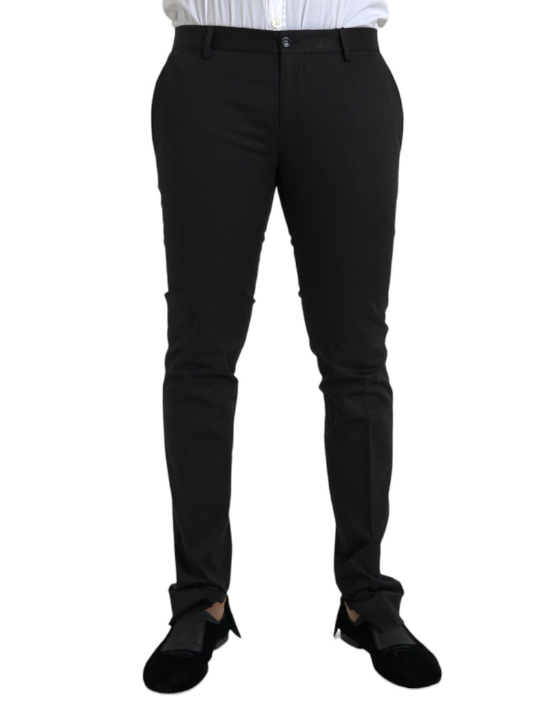 Black Cotton Stretch Skinny Dress Pants-Dolce & Gabbana-LabelTerrace.com