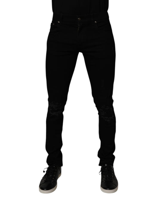 Black Cotton Stretch Skinny Men Denim Jeans-Dolce & Gabbana-LabelTerrace.com