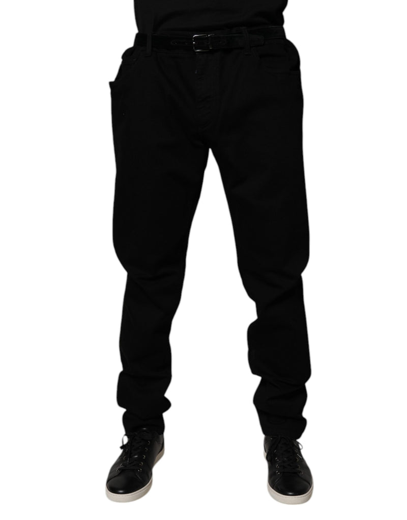 Black Cotton Stretch Slim Fit Denim Jeans-Dolce & Gabbana-LabelTerrace.com