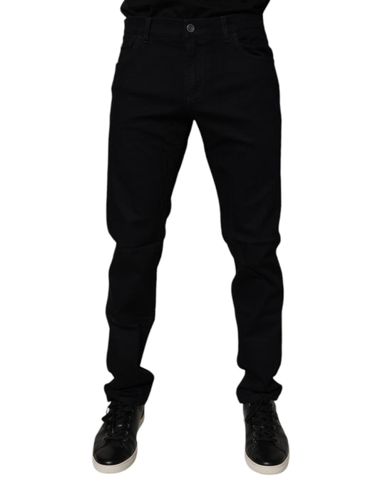 Black Cotton Stretch Slim Fit Men Denim Jeans-Dolce & Gabbana-LabelTerrace.com