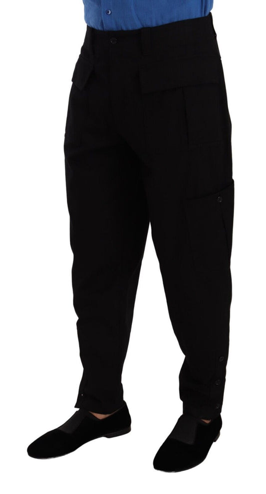 Black Cotton Stretch Tapered Cargo Pants-Dolce & Gabbana-LabelTerrace.com